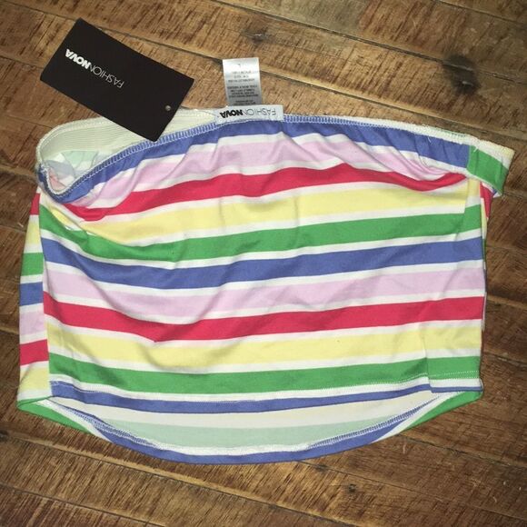 Fashion Nova NWT Stephanie rainbow stripe L tube top - Picture 2 of 2